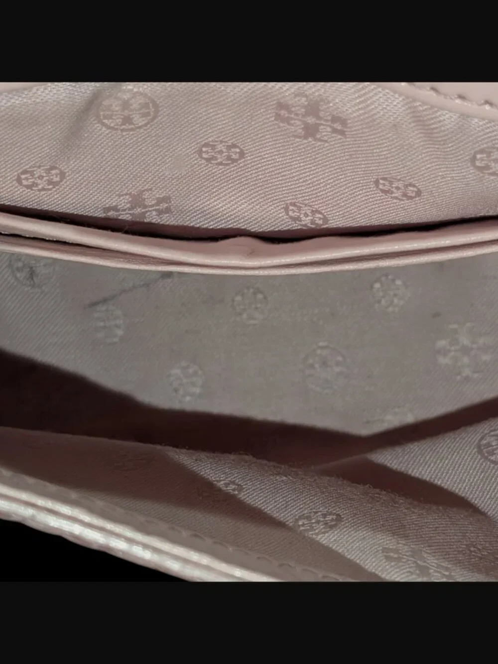Tory Burch Marion Embossed Diamond Pattern Pink Patent Leather Gold Hardware